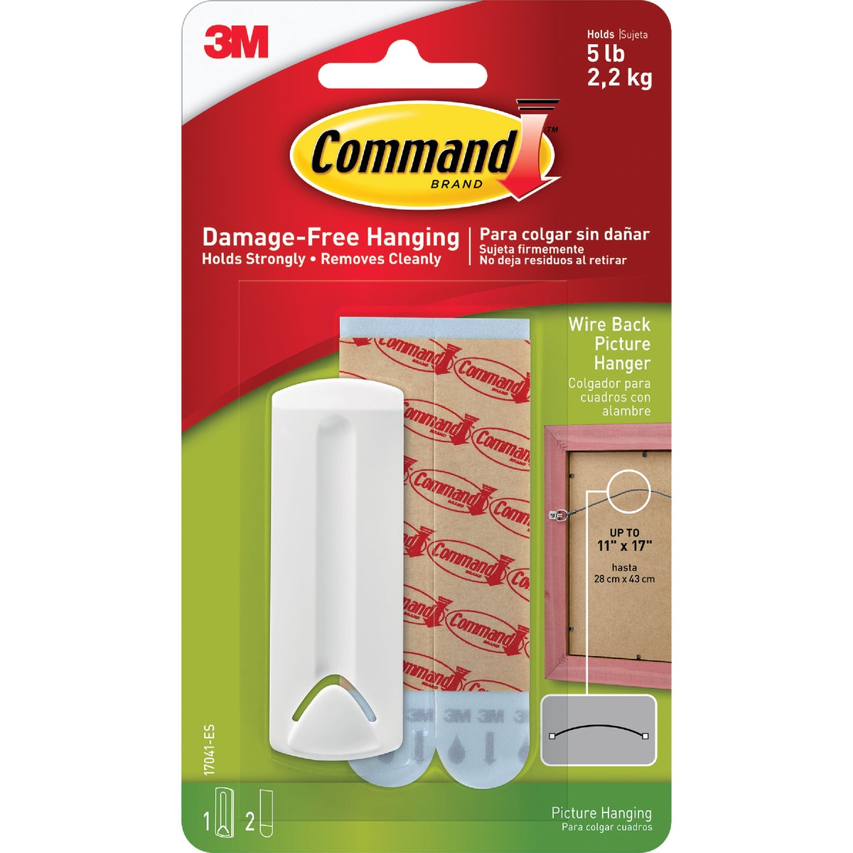 Command Wire-Backed Picture Hanger, White, 1 Hanger, 2 Strips Image 2