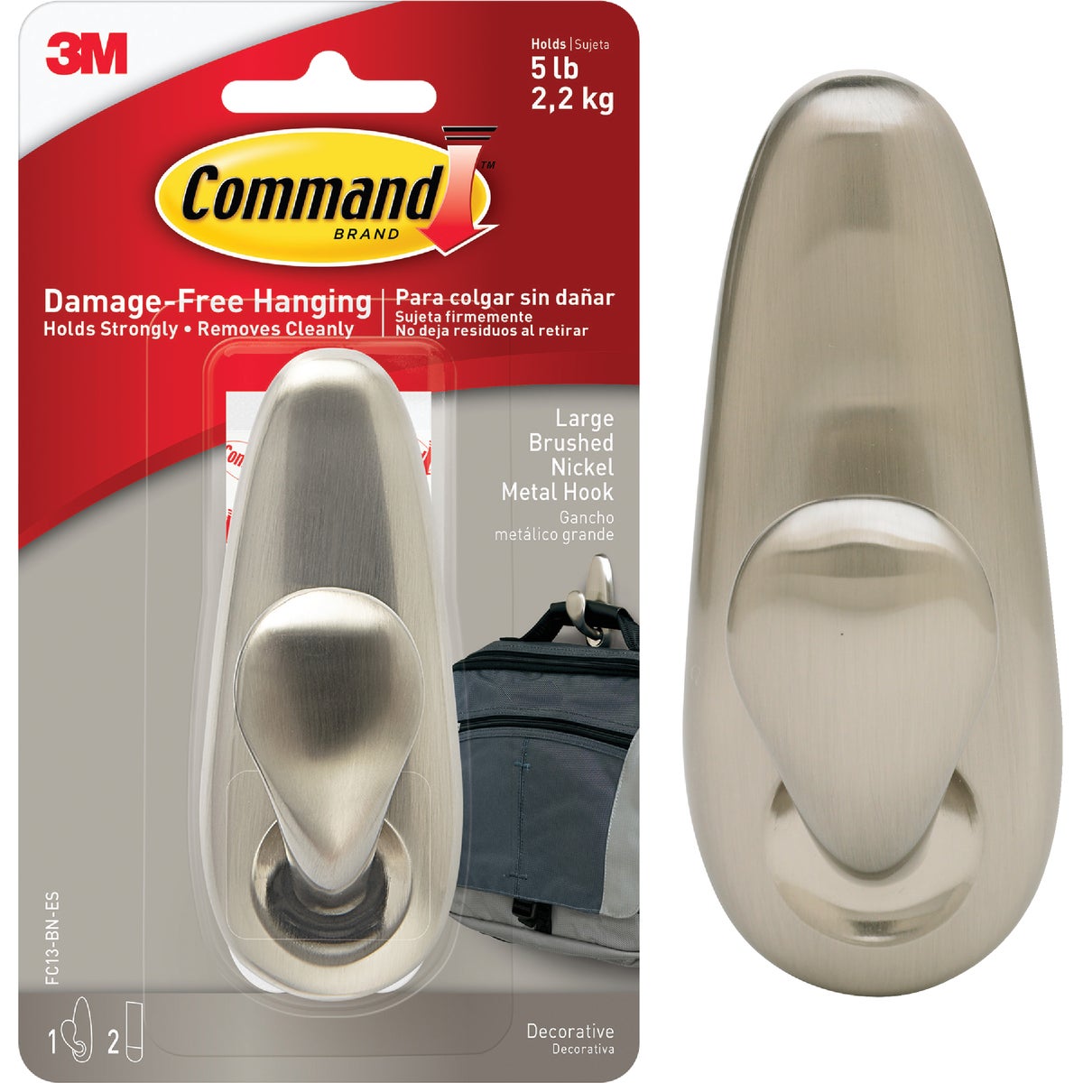 Command Large Forever Classic Hook, Brushed Nickel, 1 Hook, 2 Strips Image 1