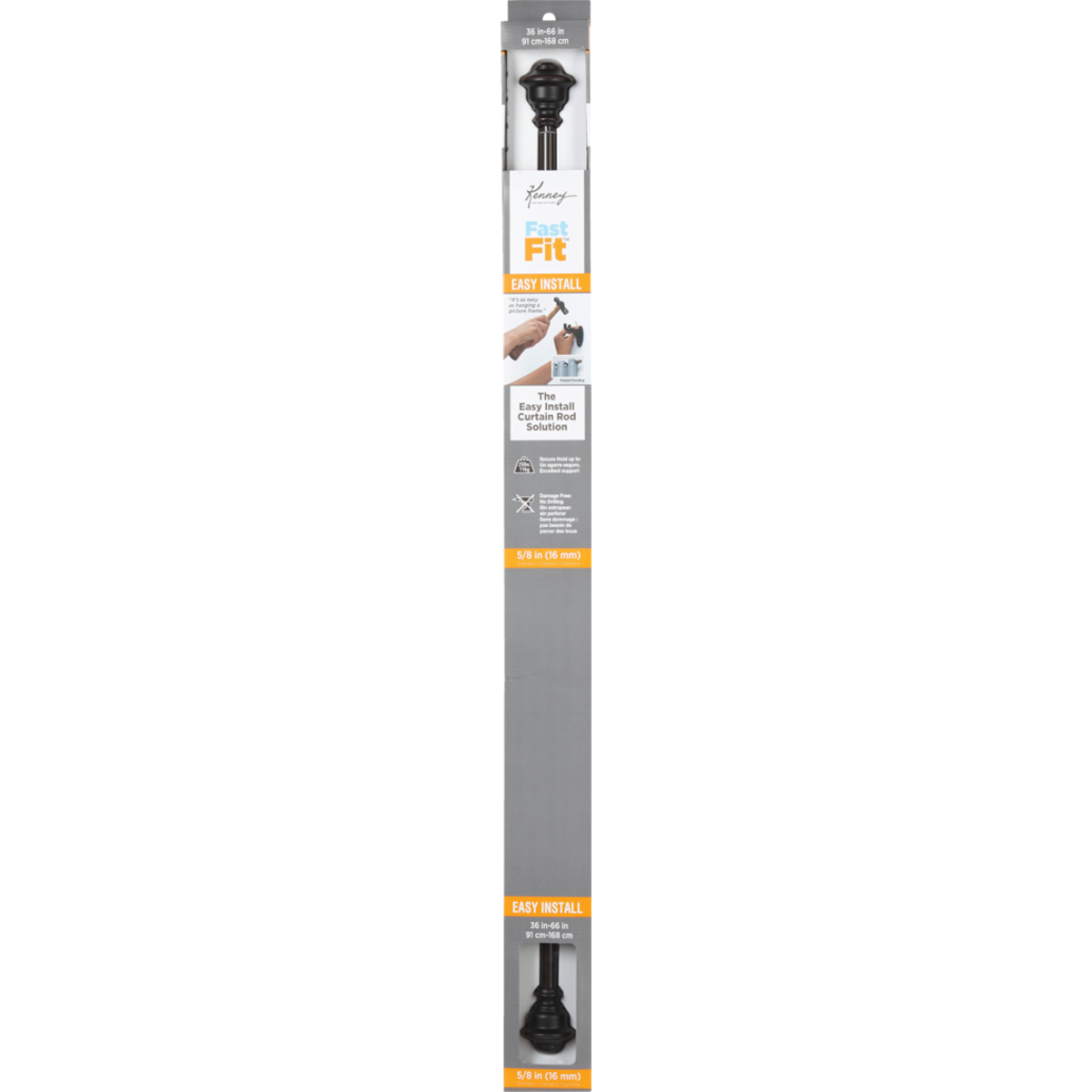 Kenney Fast Fit Finn 36 In. To 66 In. 5/8 In. Weathered Brown Curtain Rod Image 2