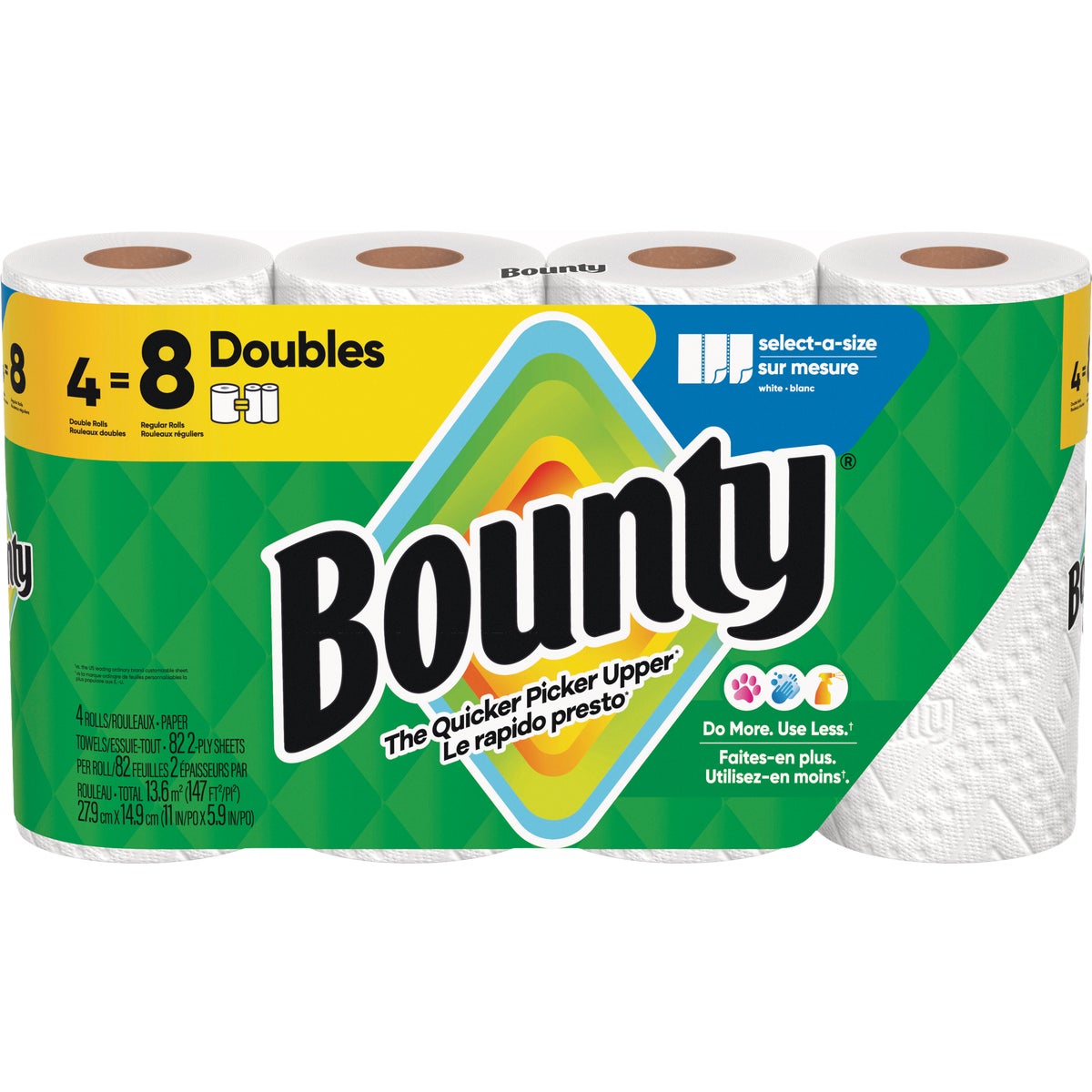 Bounty Paper Towels Select-A-Size White, 4 Double Rolls, 82 Sheets Per Roll