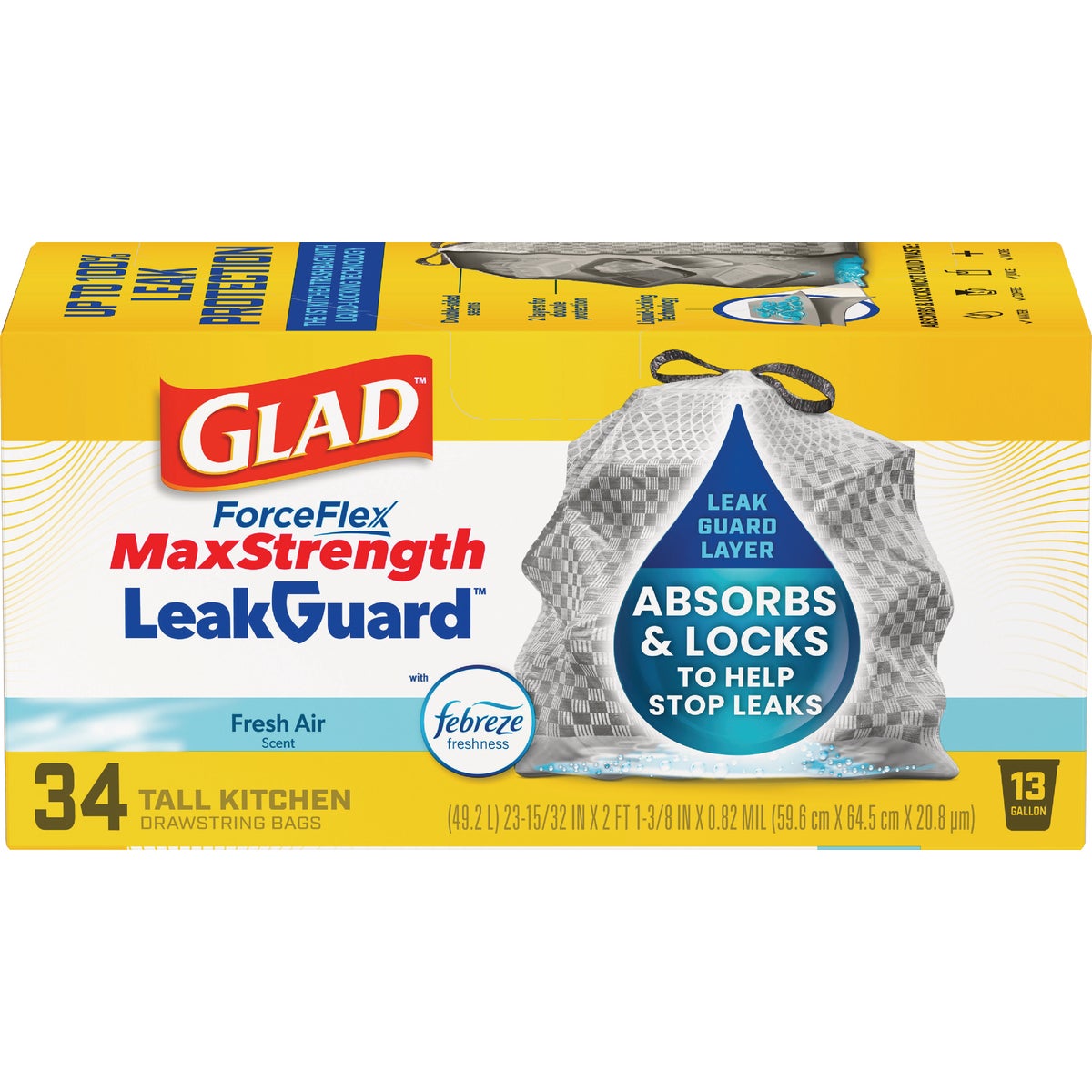 Glad ForceFlex 13 Gal. MaxStrength Fresh Air Tall Kitchen Drawstring Trash Bag (34-Count) Image 3