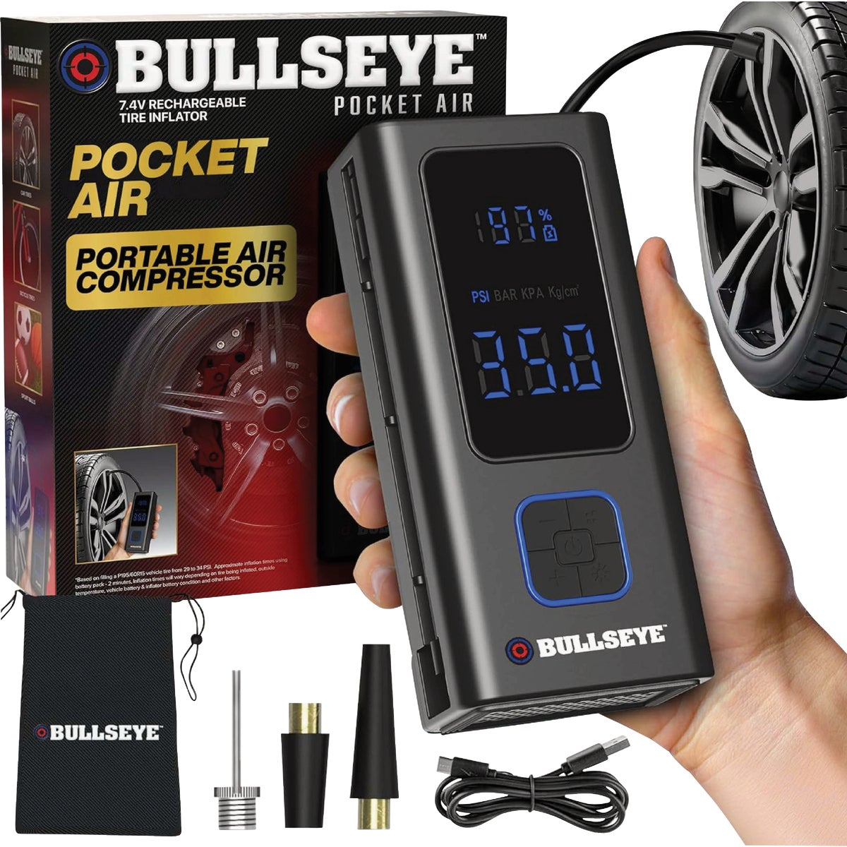 Bullseye 7.4V Pocket Air Rechargeable Tire Inflator