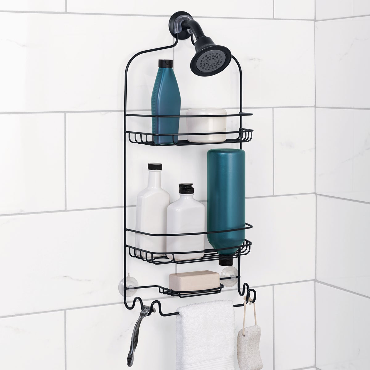 Zenna Home 11 In. x 24 In. Hanging Shower Caddy, Matte Black Image 2