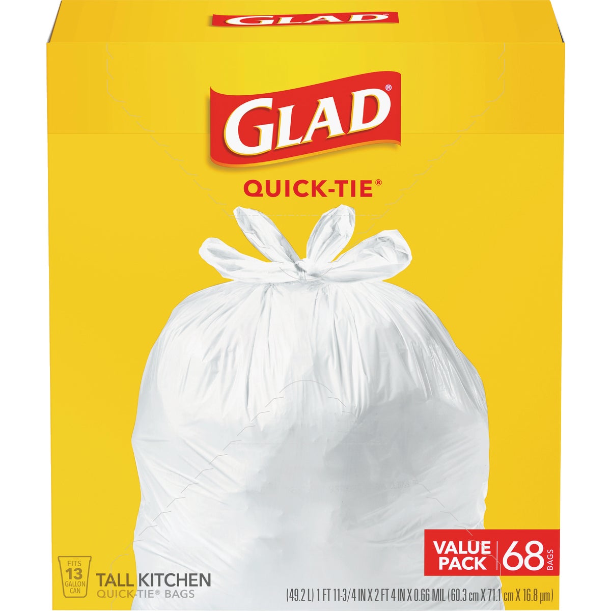 Glad Quick-Tie 13 Gal. Tall Kitchen Trash Bags (68-Count)