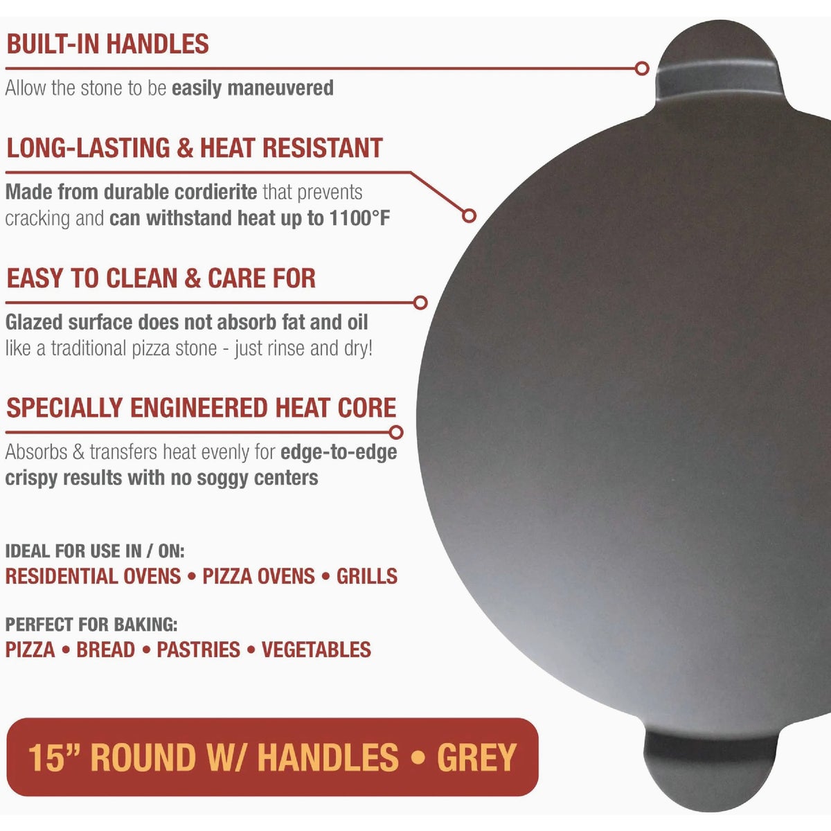 Old Stone 15 In. Grey Glazed Round Pizza Stone With Handles Image 6
