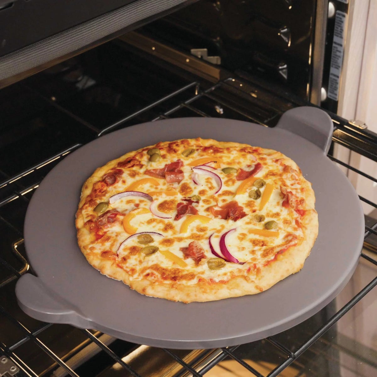 Old Stone 15 In. Grey Glazed Round Pizza Stone With Handles Image 2