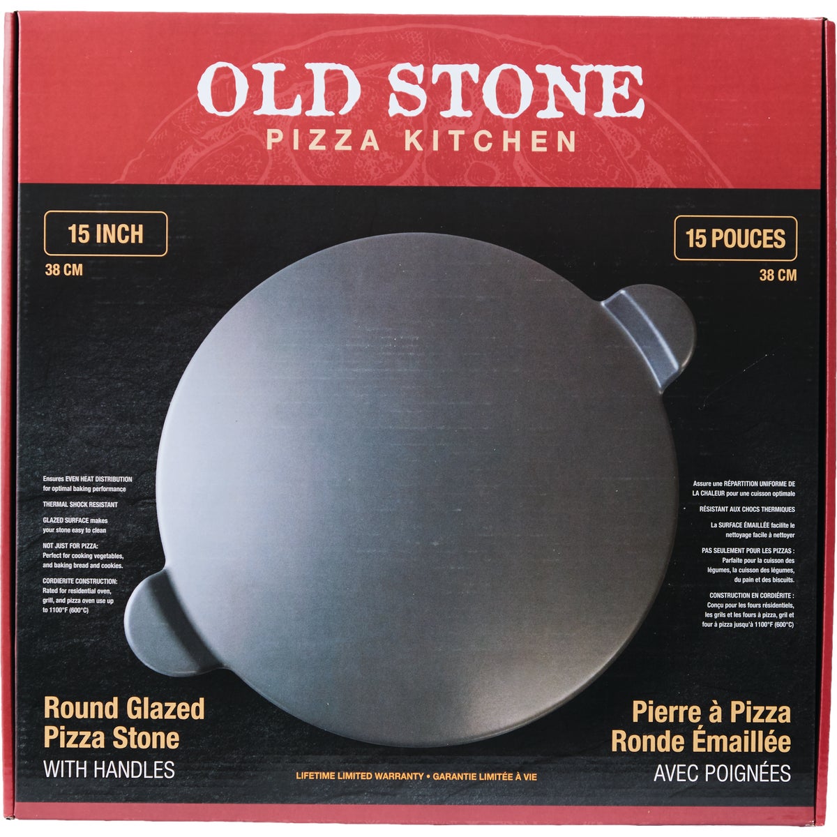 Old Stone 15 In. Grey Glazed Round Pizza Stone With Handles Image 7