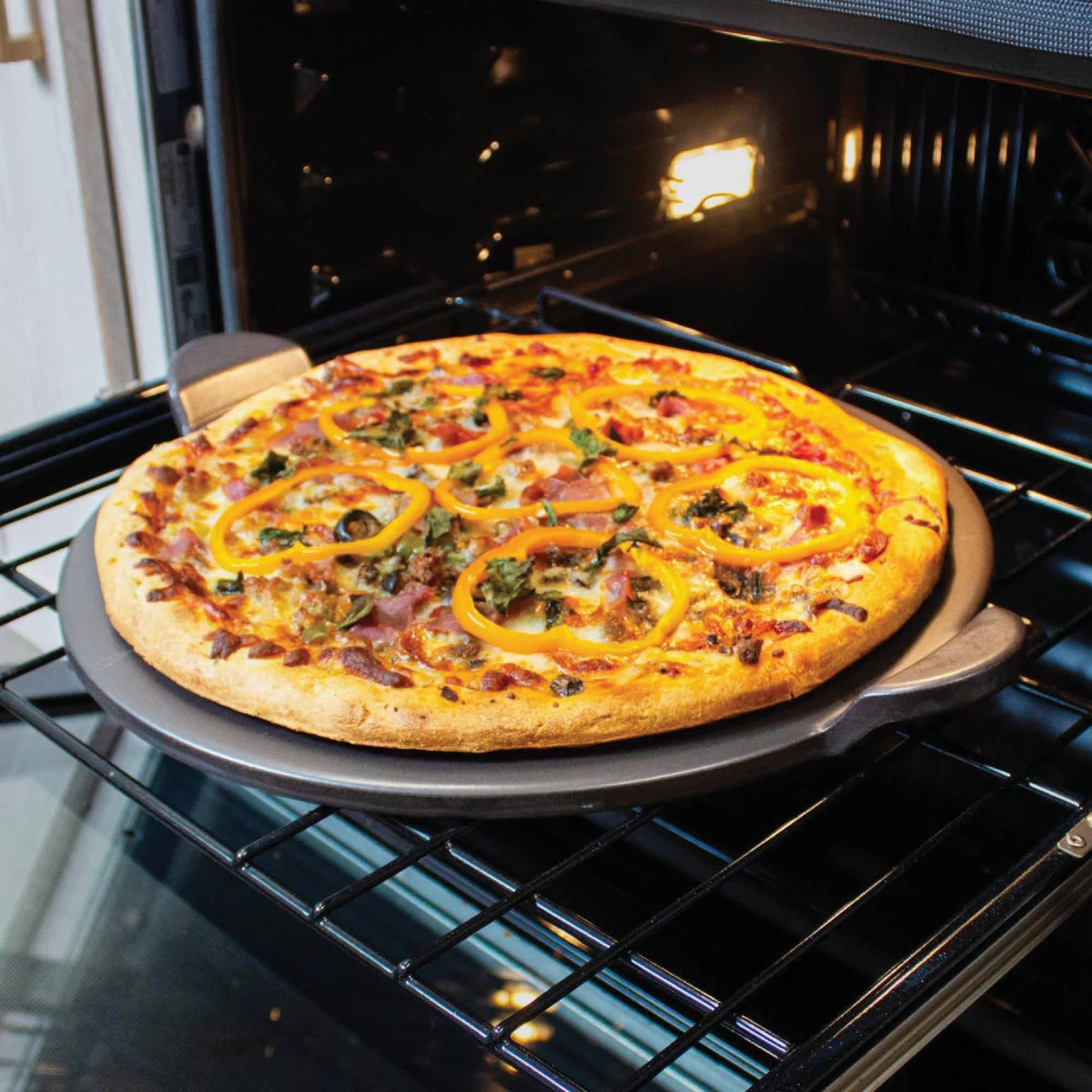 Old Stone 15 In. Grey Glazed Round Pizza Stone With Handles Image 5