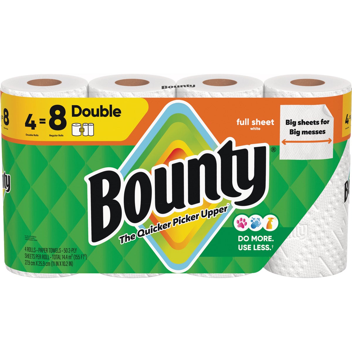 Bounty Paper Towels Full Sheet White, 4 Double Rolls, 50 Sheets Per Roll