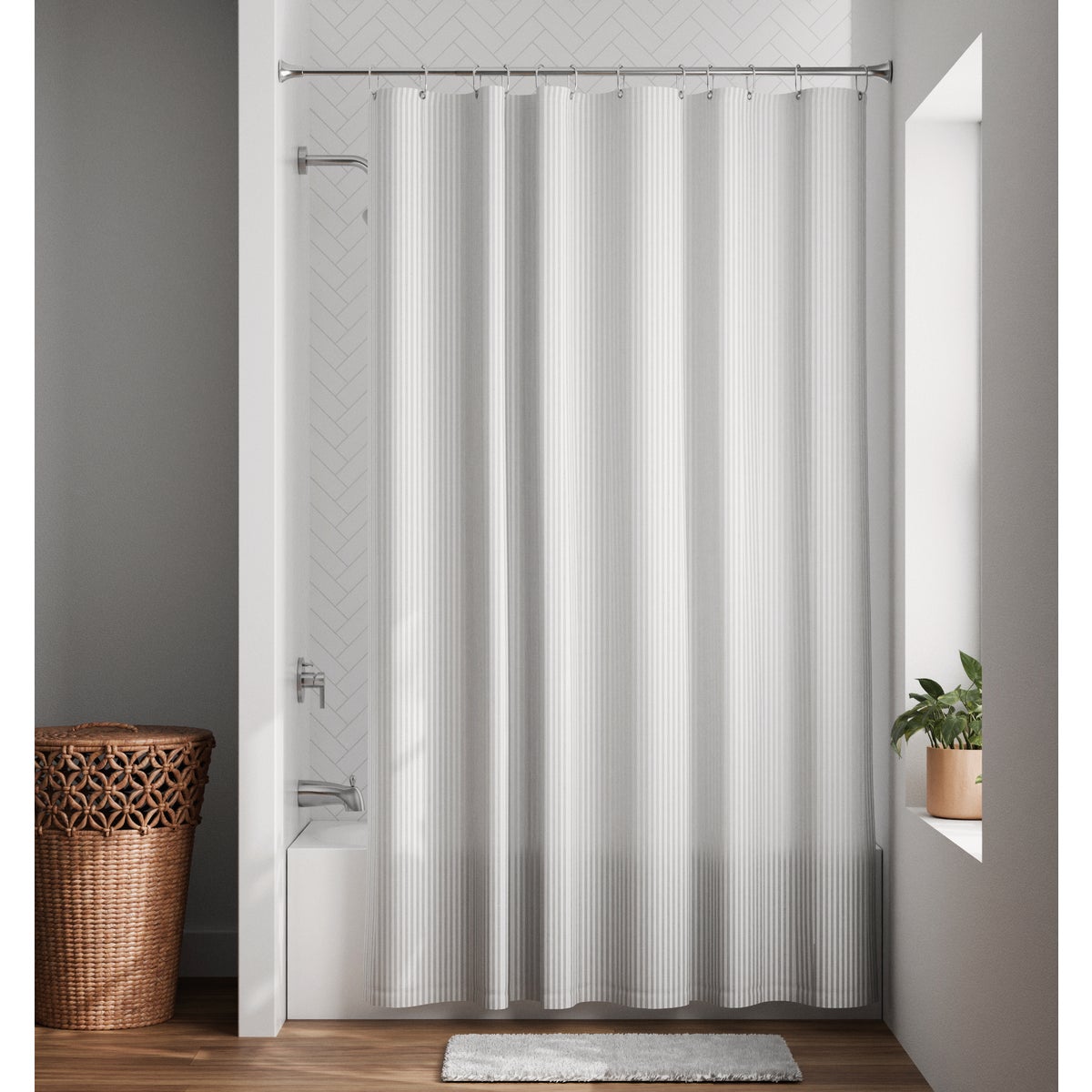 Zenna Home 70 In. x 72 In. Striped White Polyester Shower Curtain Liner Image 2