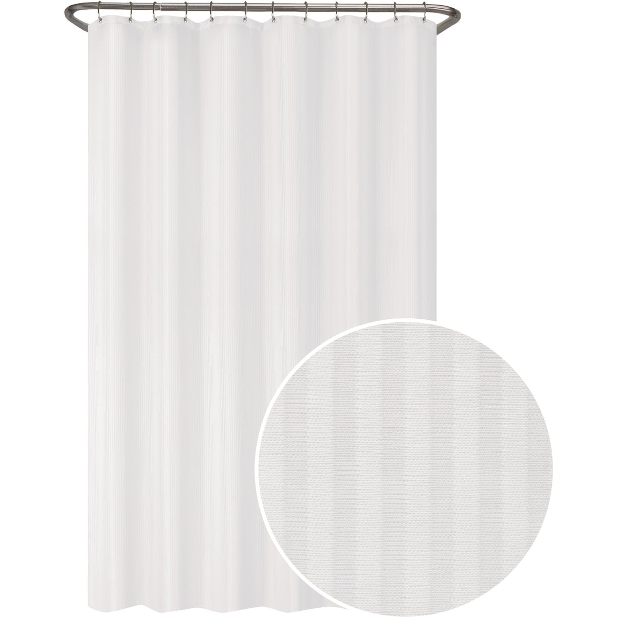 Zenna Home 70 In. x 72 In. Striped White Polyester Shower Curtain Liner