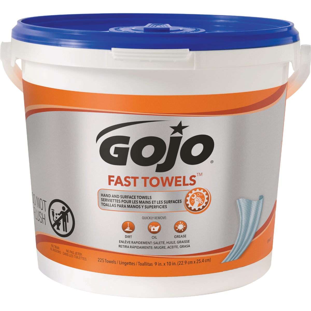 GOJO FAST TOWELS, Fresh Citrus Scent, 225 Count Large Multi-Purpose Single Textured Wet Towel Bucket Image 1