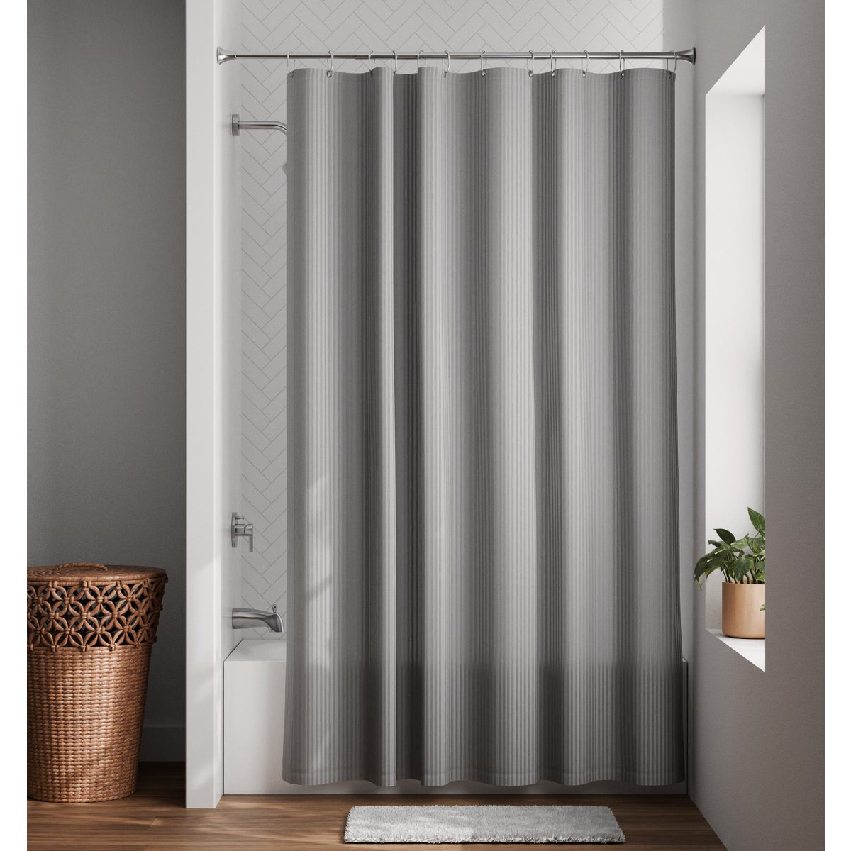 Zenna Home 70 In. x 72 In. Striped Gray Polyester Shower Curtain Liner Image 2