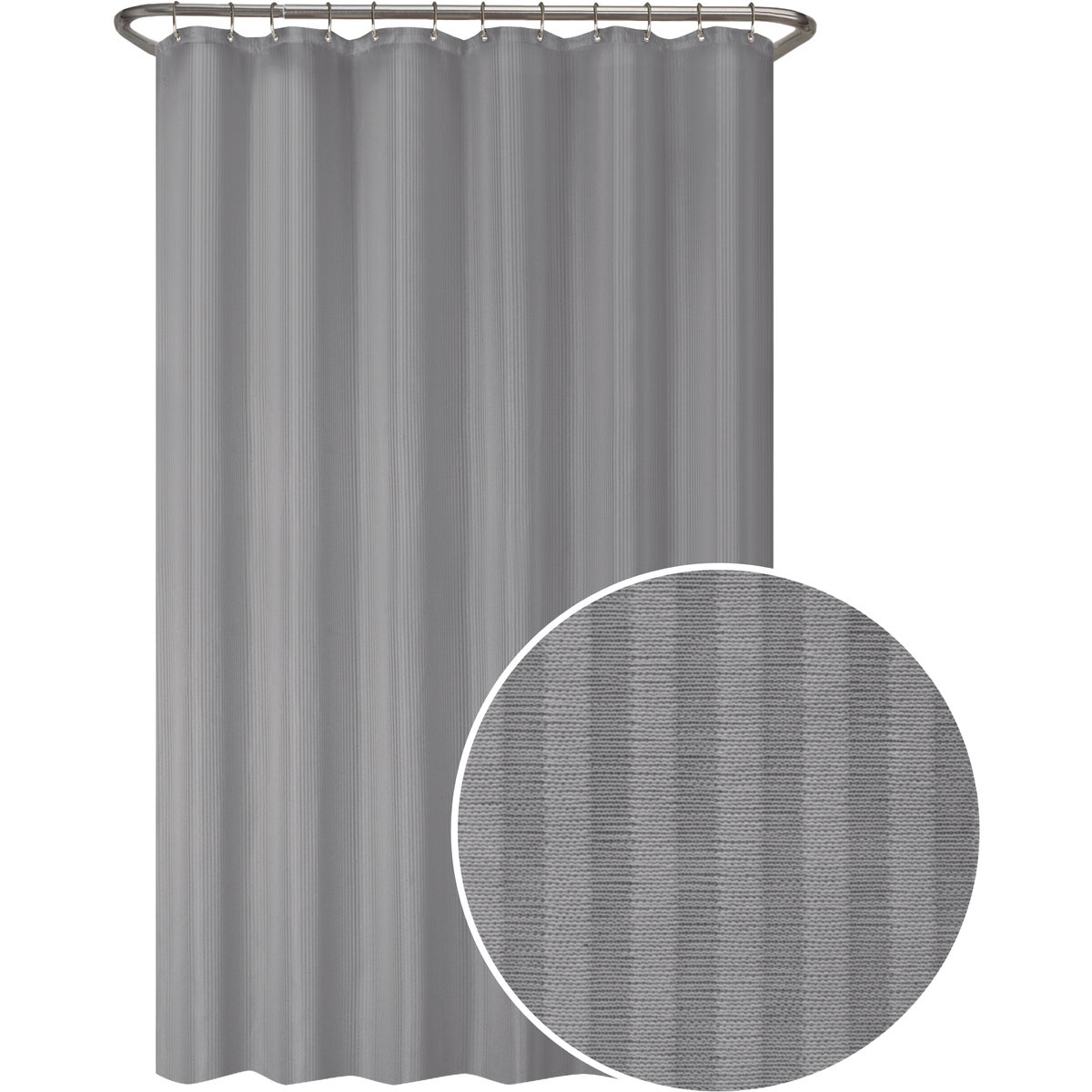 Zenna Home 70 In. x 72 In. Striped Gray Polyester Shower Curtain Liner