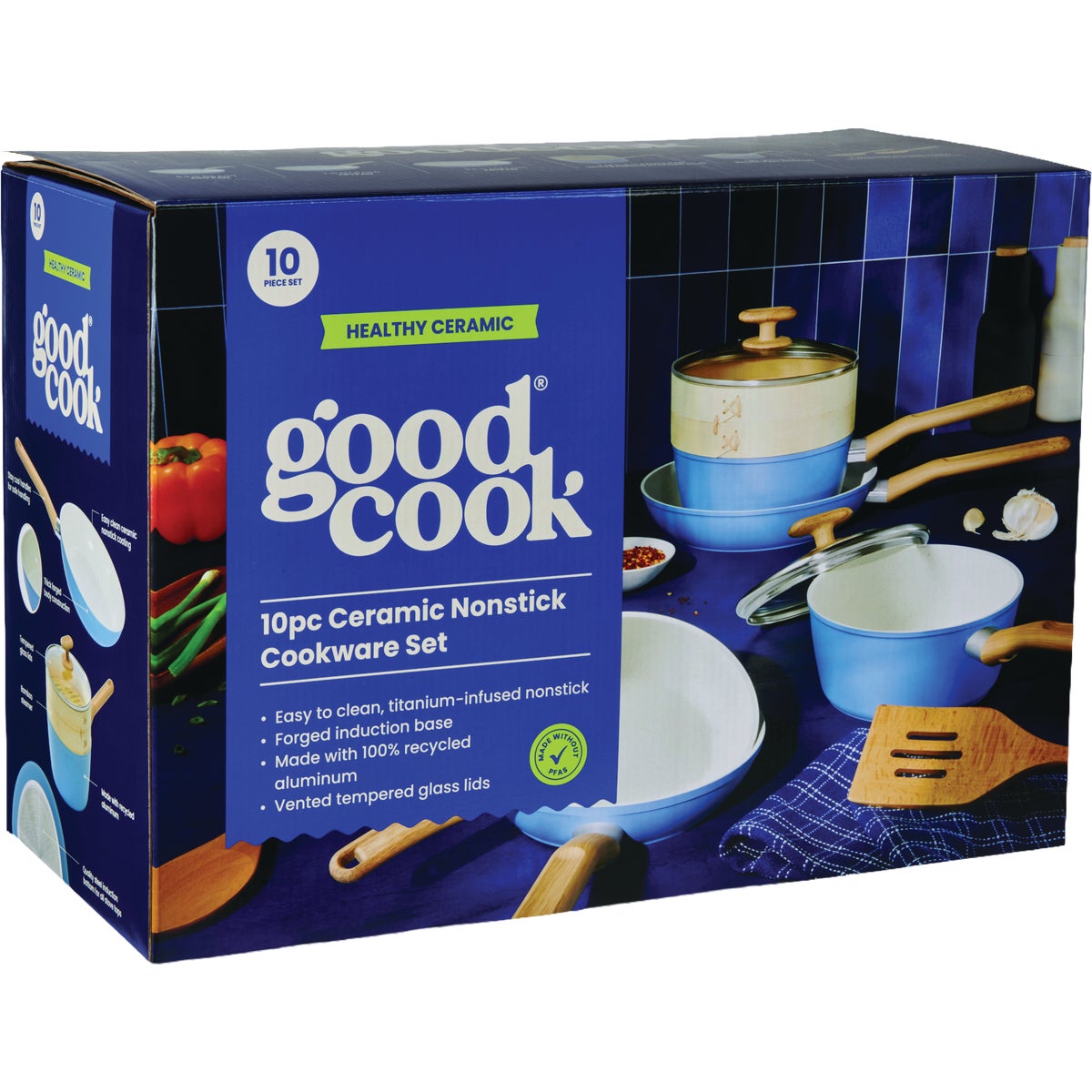 Goodcook Healthy Ceramic Titanium-Infused Cookware Set with Tools (10-Piece) Image 2