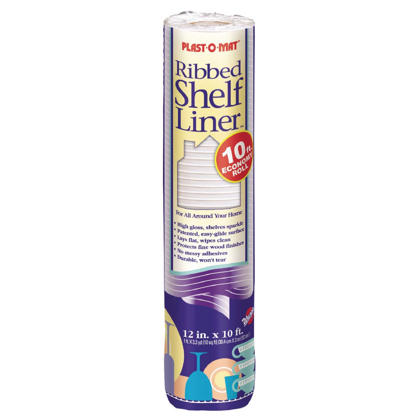 Warp's Plast-O-Mat 12 In. x 10 Ft. White Ribbed Non-Adhesive Shelf Liner Image 1
