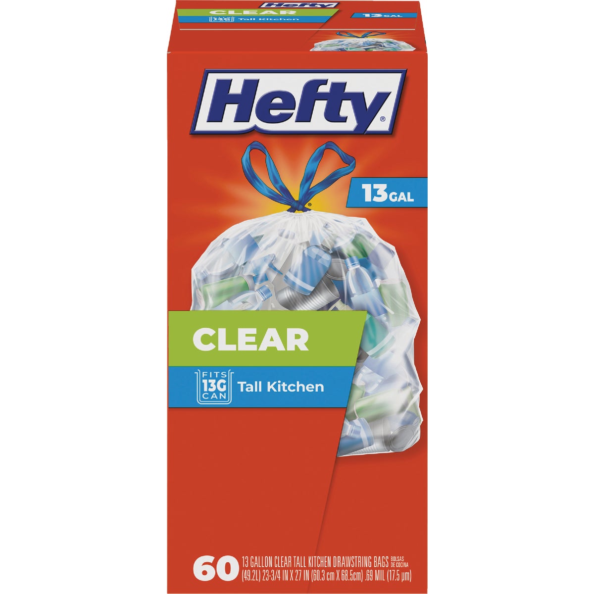 Hefty 13 Gal. Clear Drawstring Tall Kitchen Bag (60-Count)
