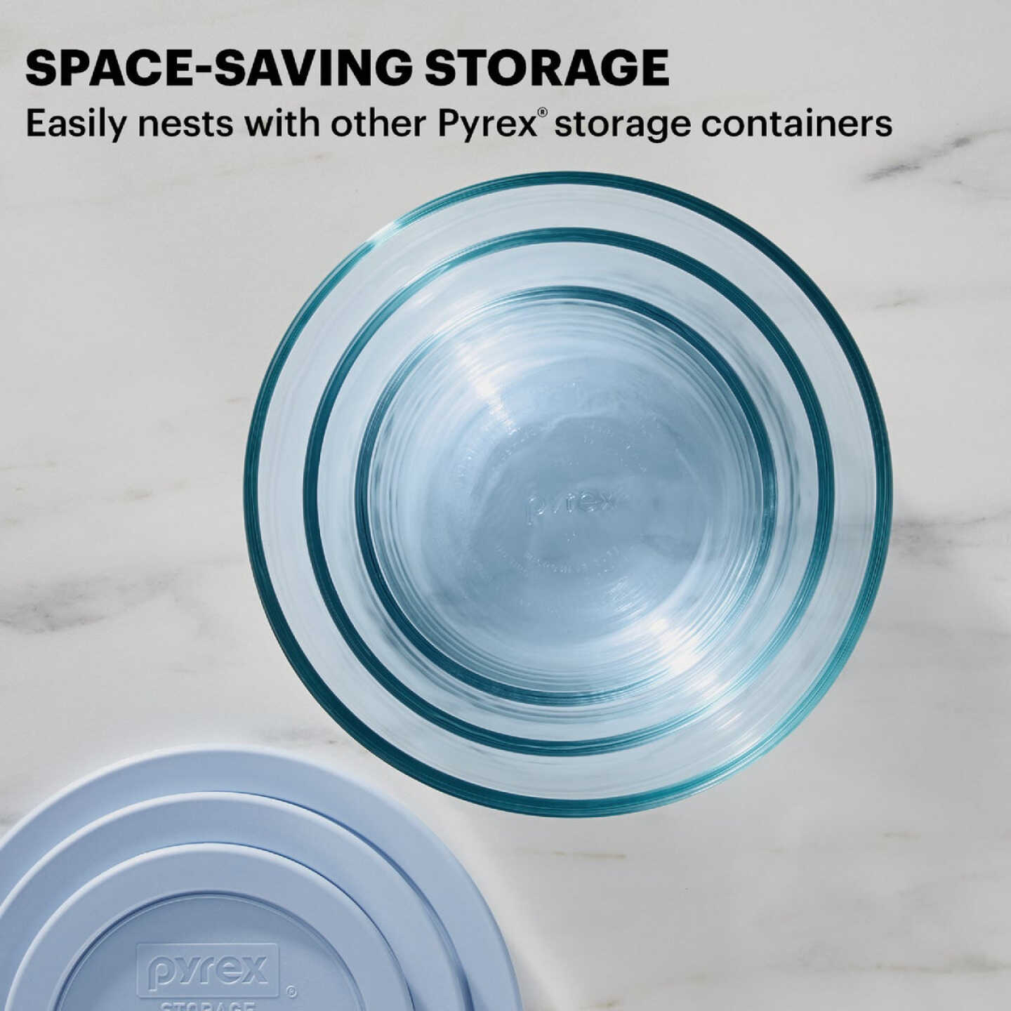 Pyrex Simply Store Tinted Round Storage Set with Blue Plastic Lids (6-Piece) Image 3