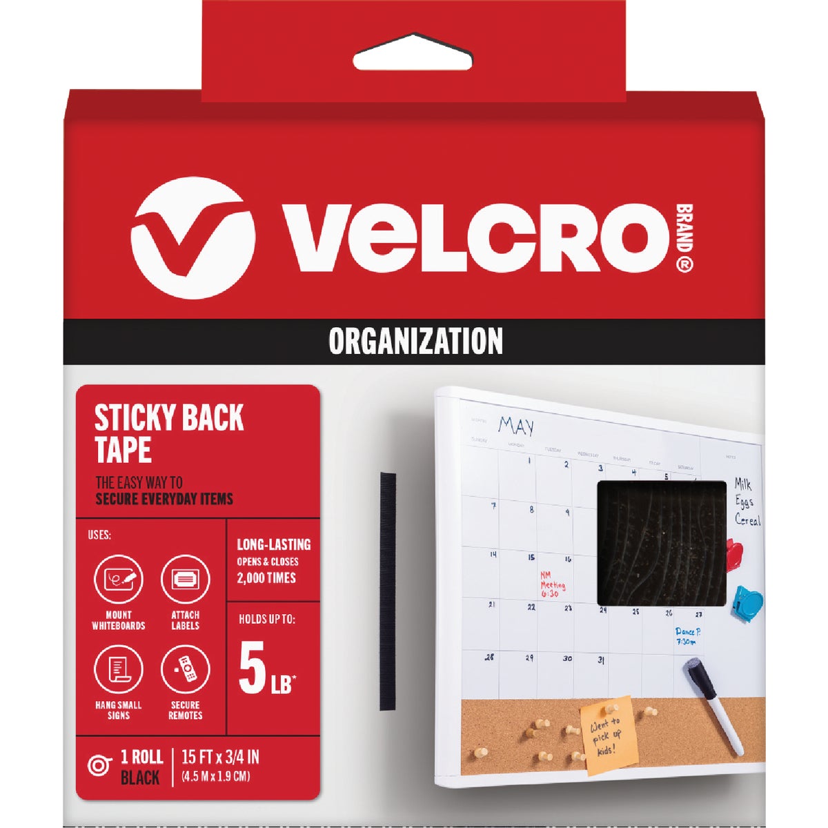 VELCRO Brand 3/4 In. x 15 Ft. Black Sticky Back Reclosable Hook & Loop Roll