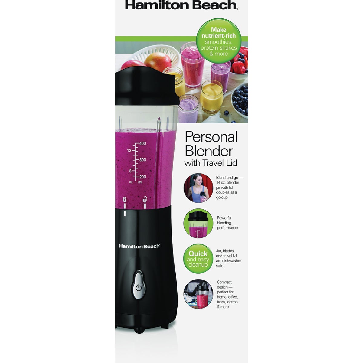 Hamilton Beach 14 Oz. Black Personal Blender with Travel Lid Image 3