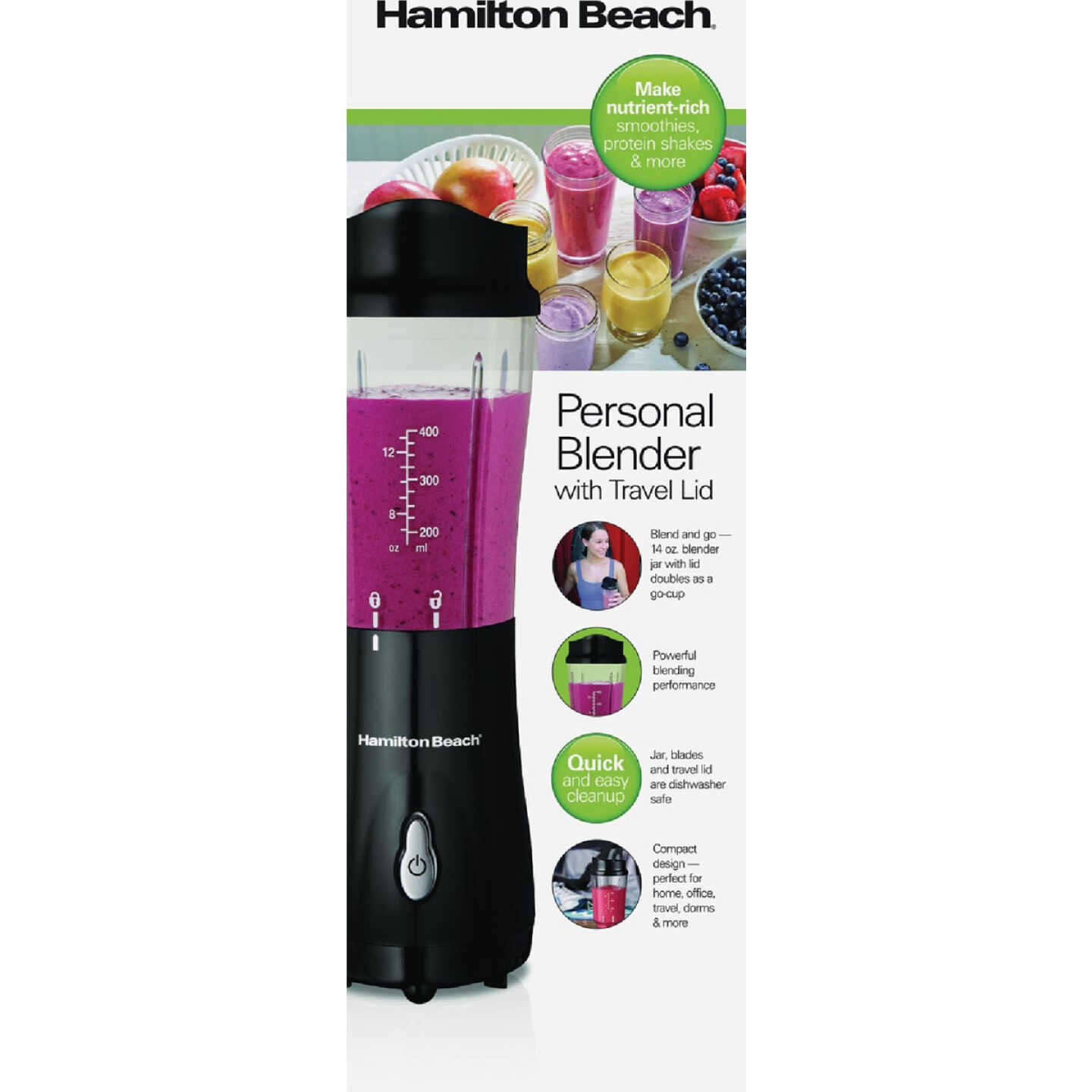 Hamilton Beach 14 Oz. Black Personal Blender with Travel Lid Image 3