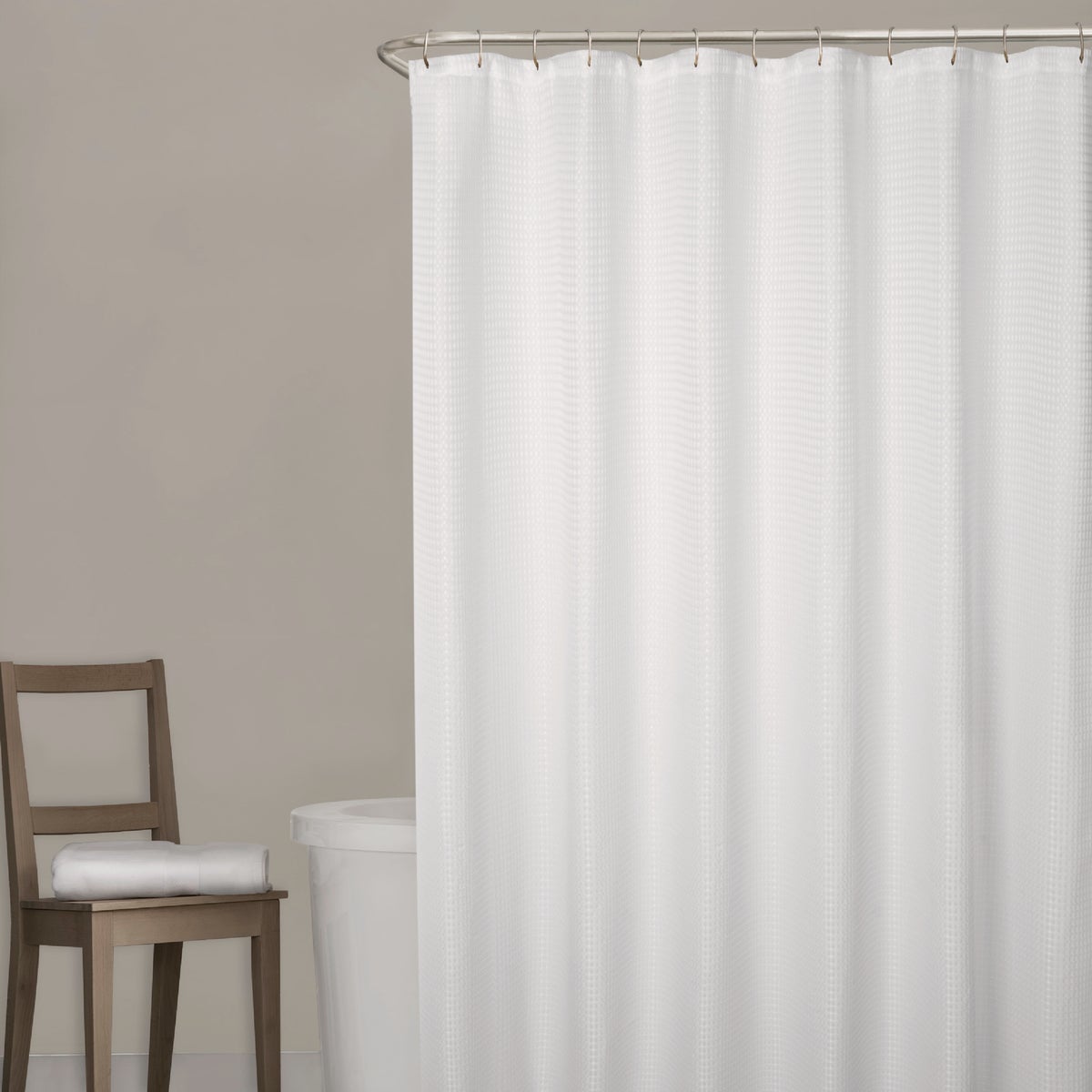 Zenna Home 70 In. x 72 In. Spa Waffle White Decorative Fabric Shower Curtain Image 2