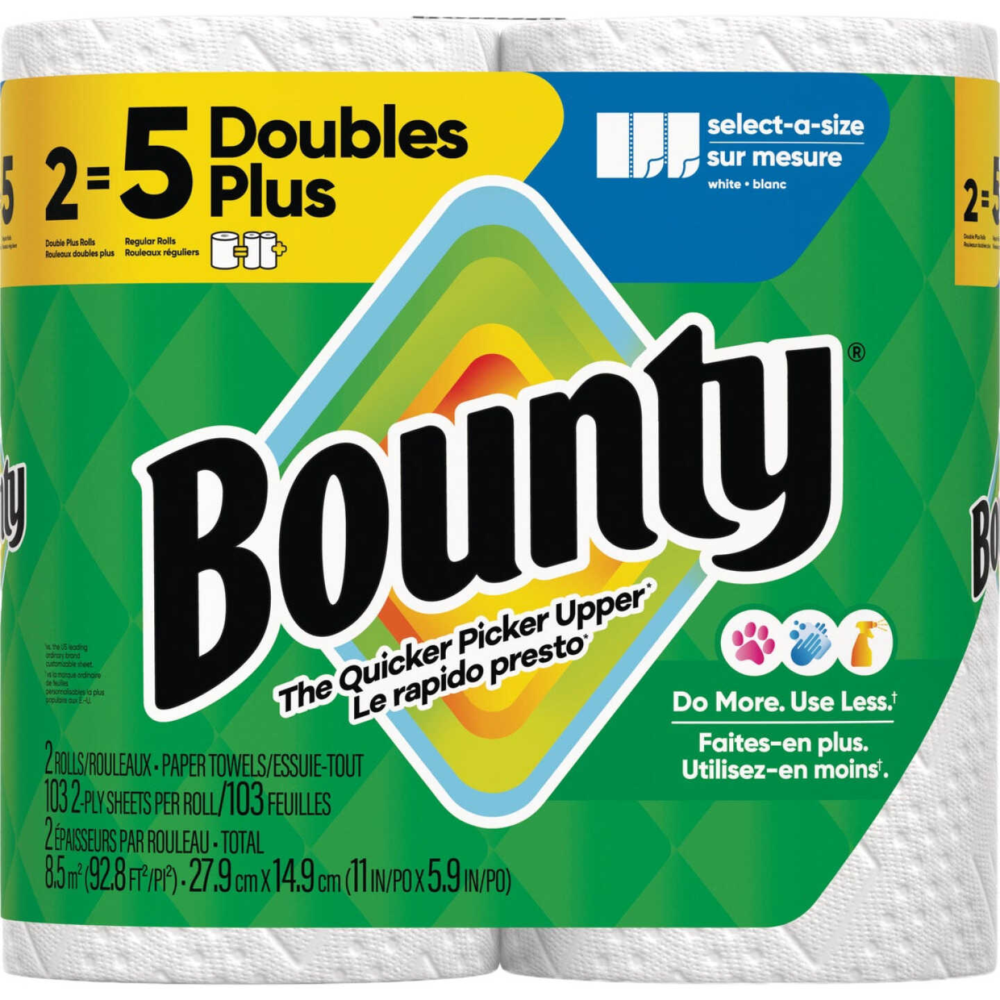 Bounty Paper Towels Select-A-Size White, 2 Double Plus Rolls, 103 Sheets Per Roll Image 1