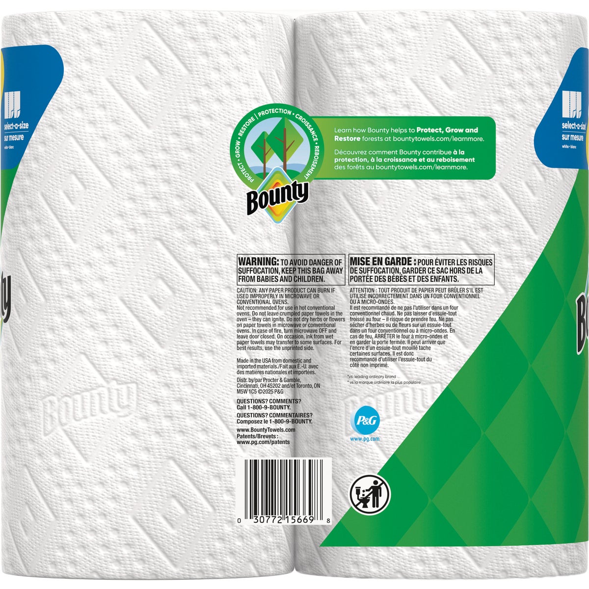 Bounty Paper Towels Select-A-Size White, 2 Double Plus Rolls, 103 Sheets Per Roll Image 4