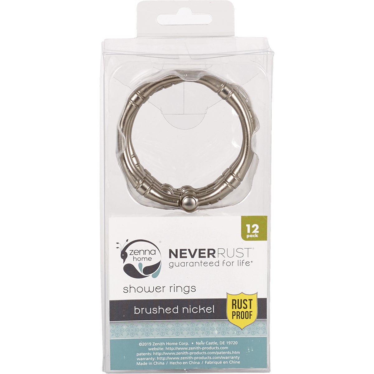 Zenna Home Rustproof Satin Nickel Shower Curtain Rings (12-Count) Image 2