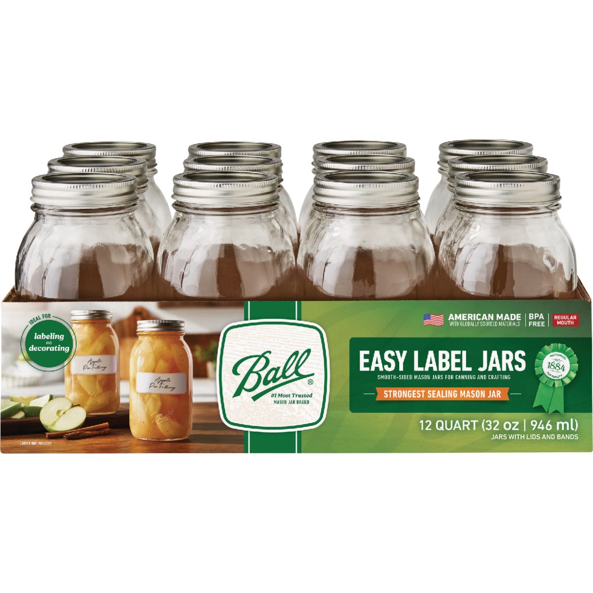 Ball 1 Qt. Easy-Label Regular Mouth Smooth-Sided Mason Jar (12-Count) Image 5