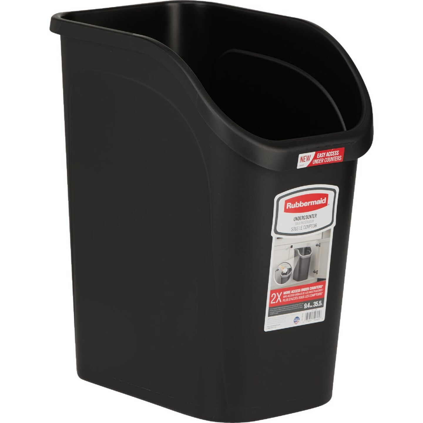 Rubbermaid 9.4 Gal. Black Undercounter Wastebasket Image 1
