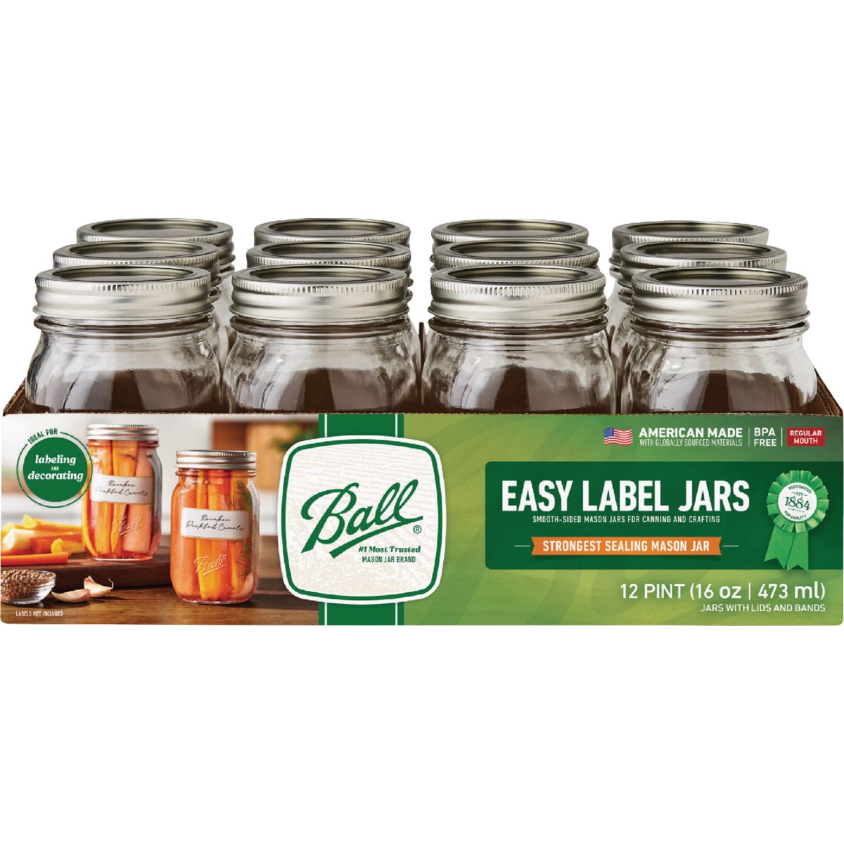 Ball 1 Pt. Easy-Label Regular Mouth Smooth-Sided Mason Jar (12-Count) Image 4