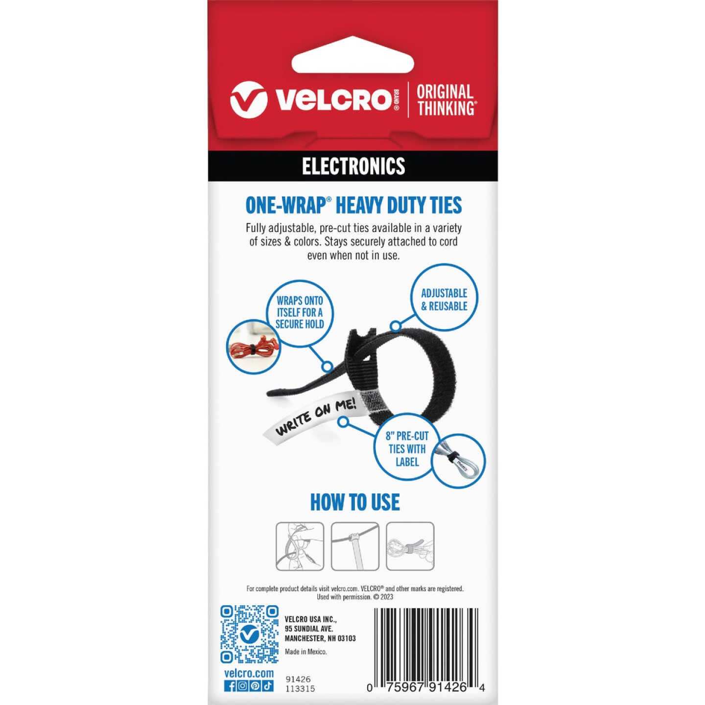 VELCRO Brand One-Wrap 1/2 In. x 8 In. Black Hook & Loop Tie (5-Count) Image 4