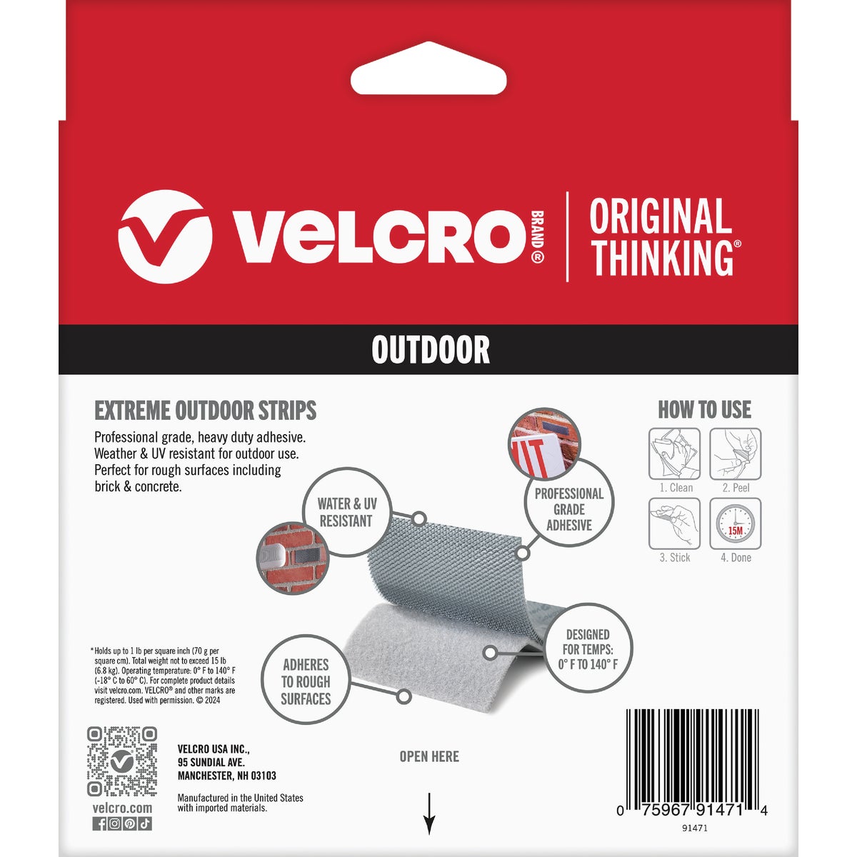 VELCRO Brand Industrial Strength Extreme Black 4 In. x 6 In. Adhesive Hook & Loop Strip (3-Count) Image 5