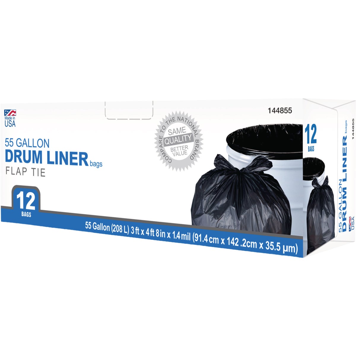 True Value 55 Gal. Black Wing Tie Drum Liner Trash Bags (12-Count)