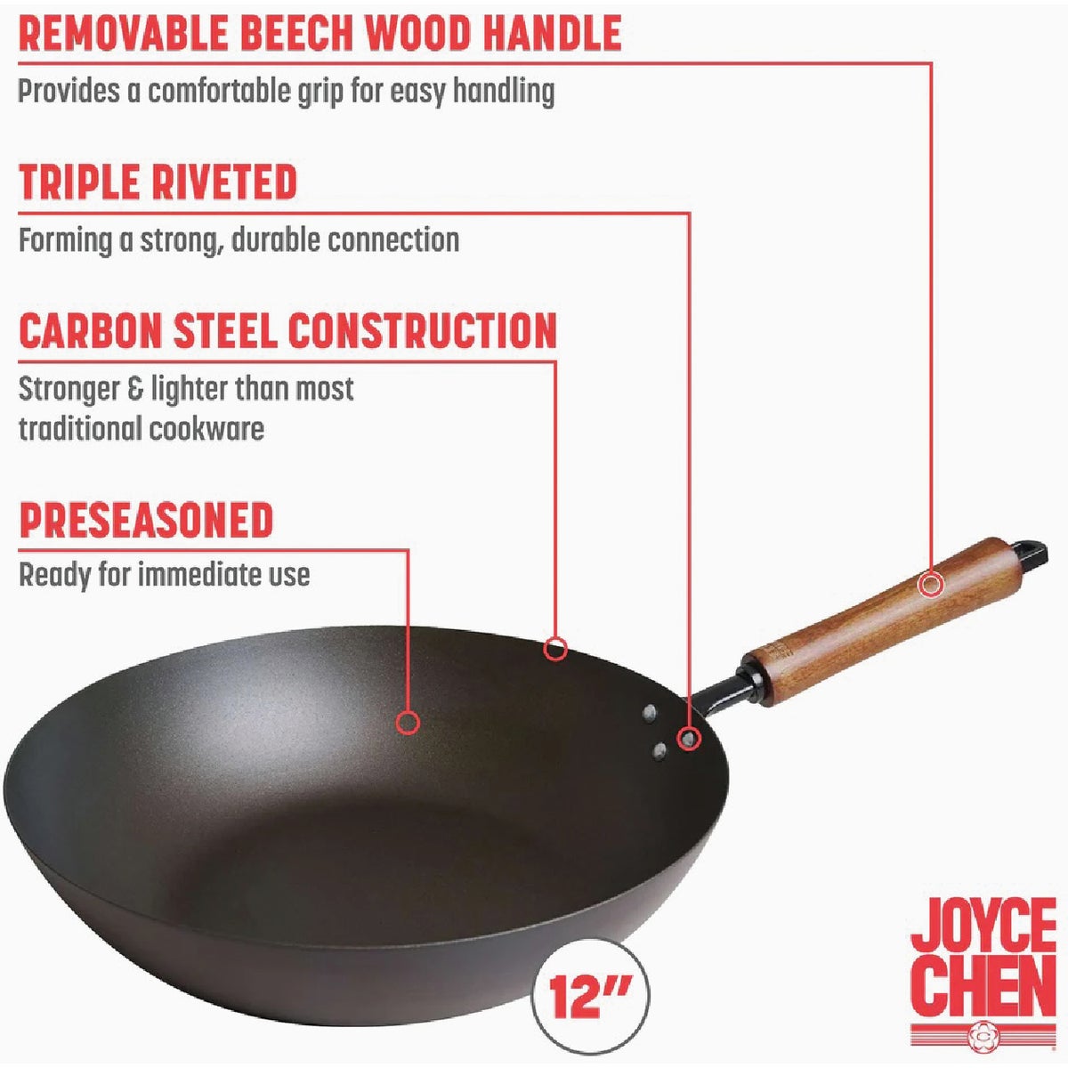 Joyce Chen Classic Series 12 In. Carbon Steel Preseasoned Stir Fry Pan Image 2