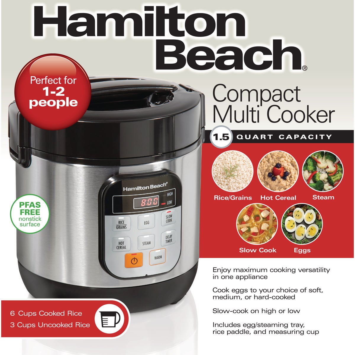 Hamilton Beach 1.5 Qt. Compact Digital Multi Cooker - Stainless Steel Image 2