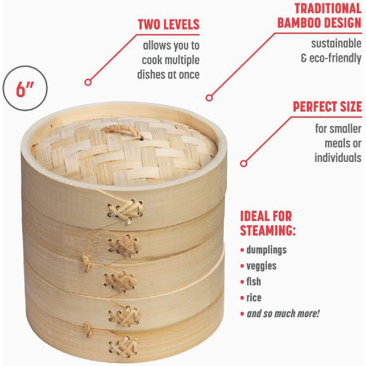 Joyce Chen 2-Tier 6 In. Bamboo Steamer Baskets Image 6