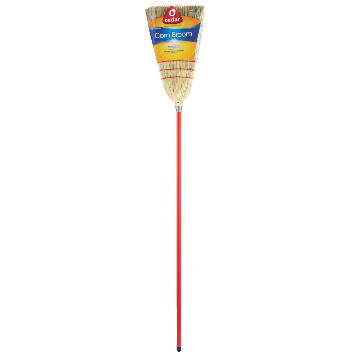 O-Cedar 42 In. Lightweight Natural Corn Broom Red Painted Handle