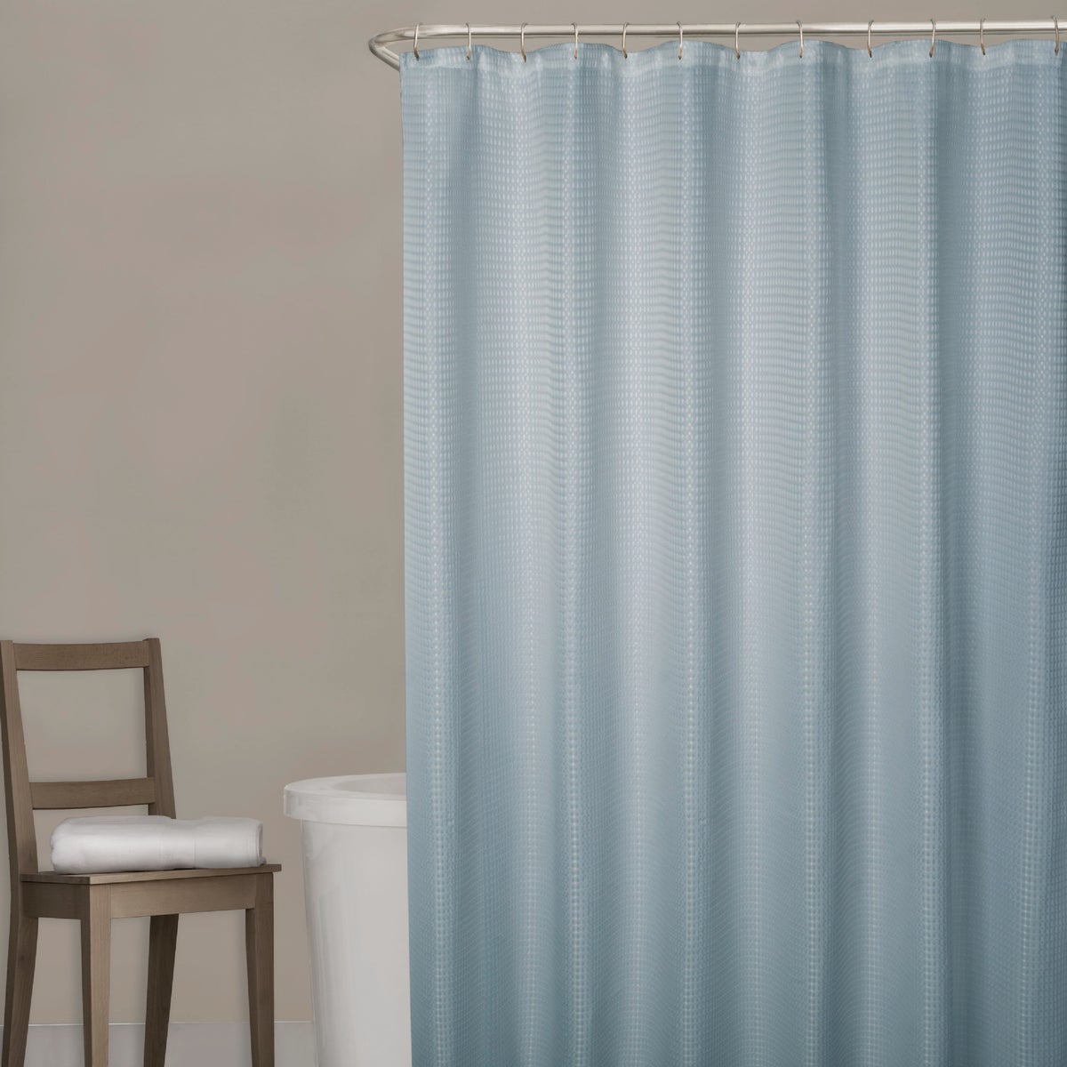 Zenna Home 70 In. x 72 In. Spa Waffle Blue Polyester Shower Curtain Image 2