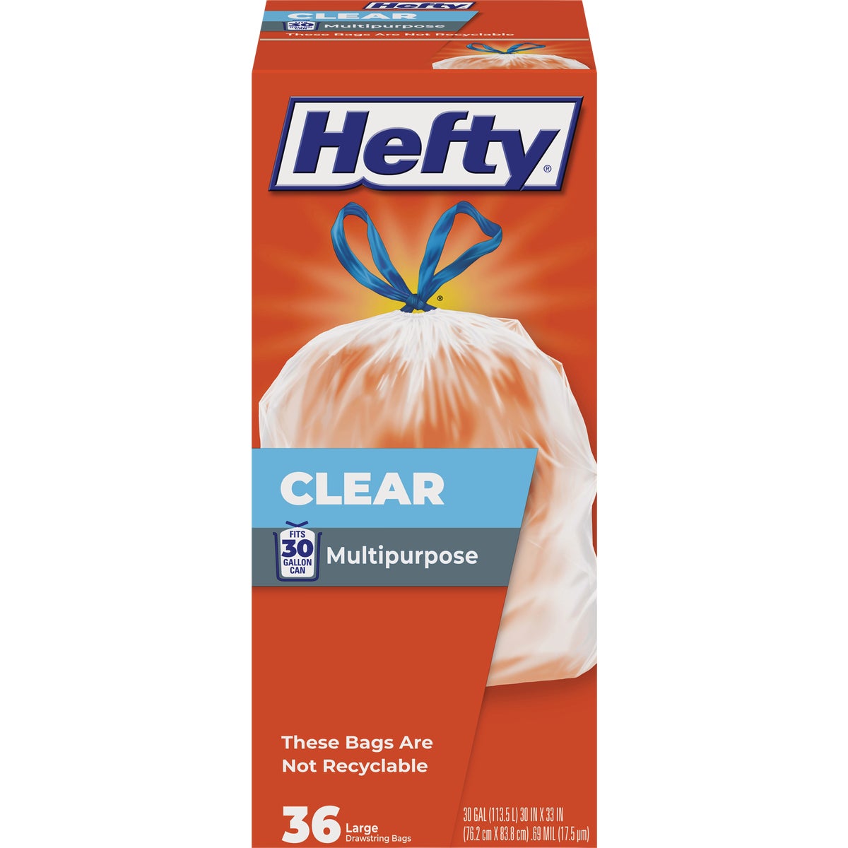 Hefty 30 Gal. Clear Drawstring Multipurpose Trash Bags (36-Count)