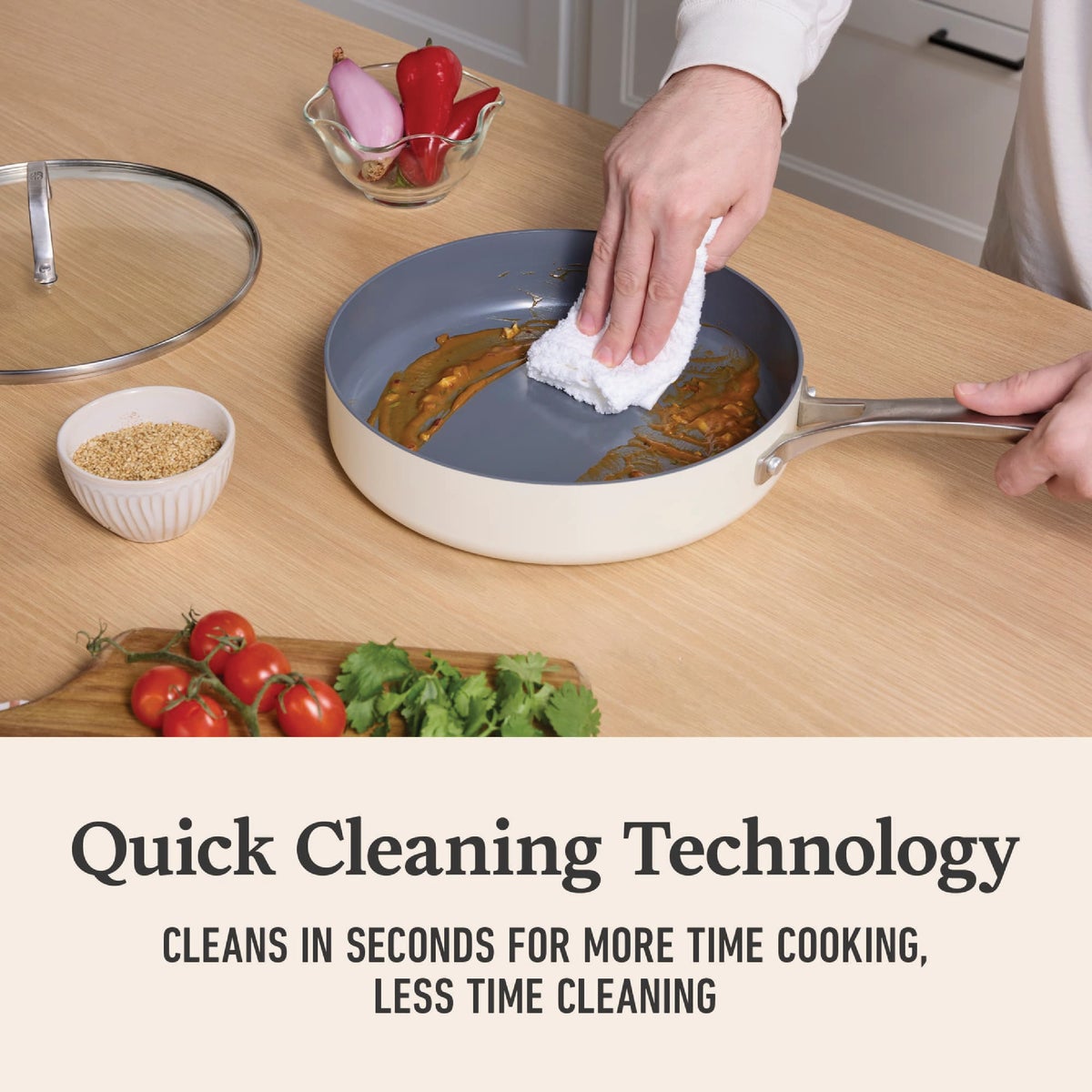 Calphalon 3 Qt. Ceramic Nonstick Saute Pan with Lid, Flour Image 5