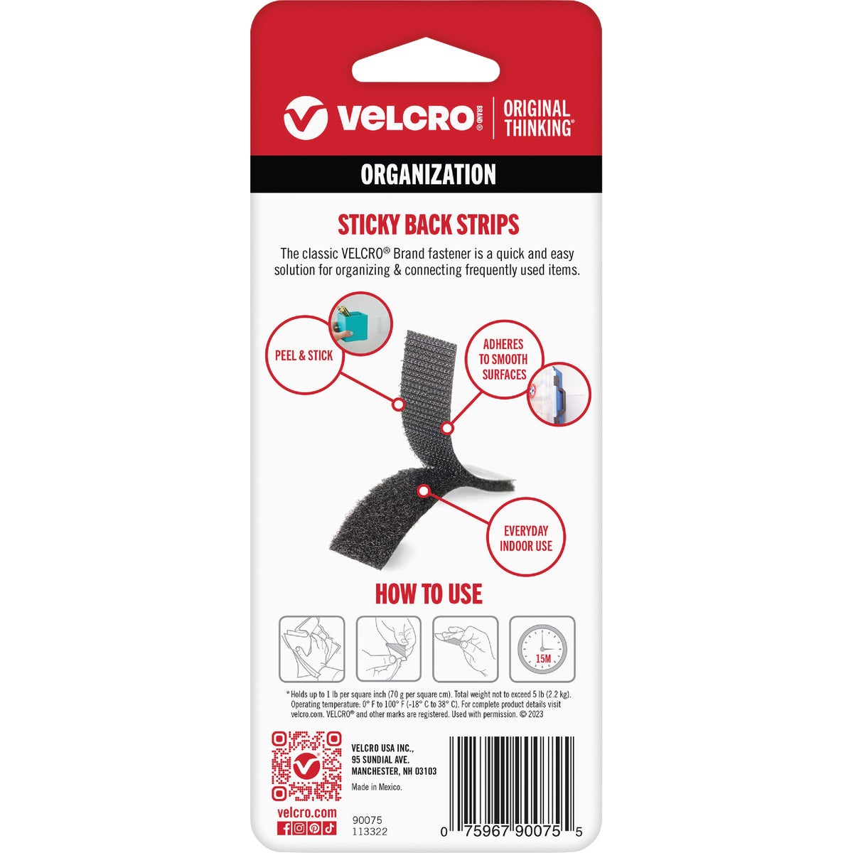 VELCRO Brand 3/4 In. x 3-1/2 In. Black Sticky Back Hook & Loop Strips (4-Count) Image 4