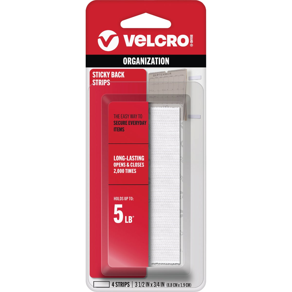 VELCRO Brand 3/4 In. x 3-1/2 In. White Sticky Back Hook & Loop Strips (4-Count)