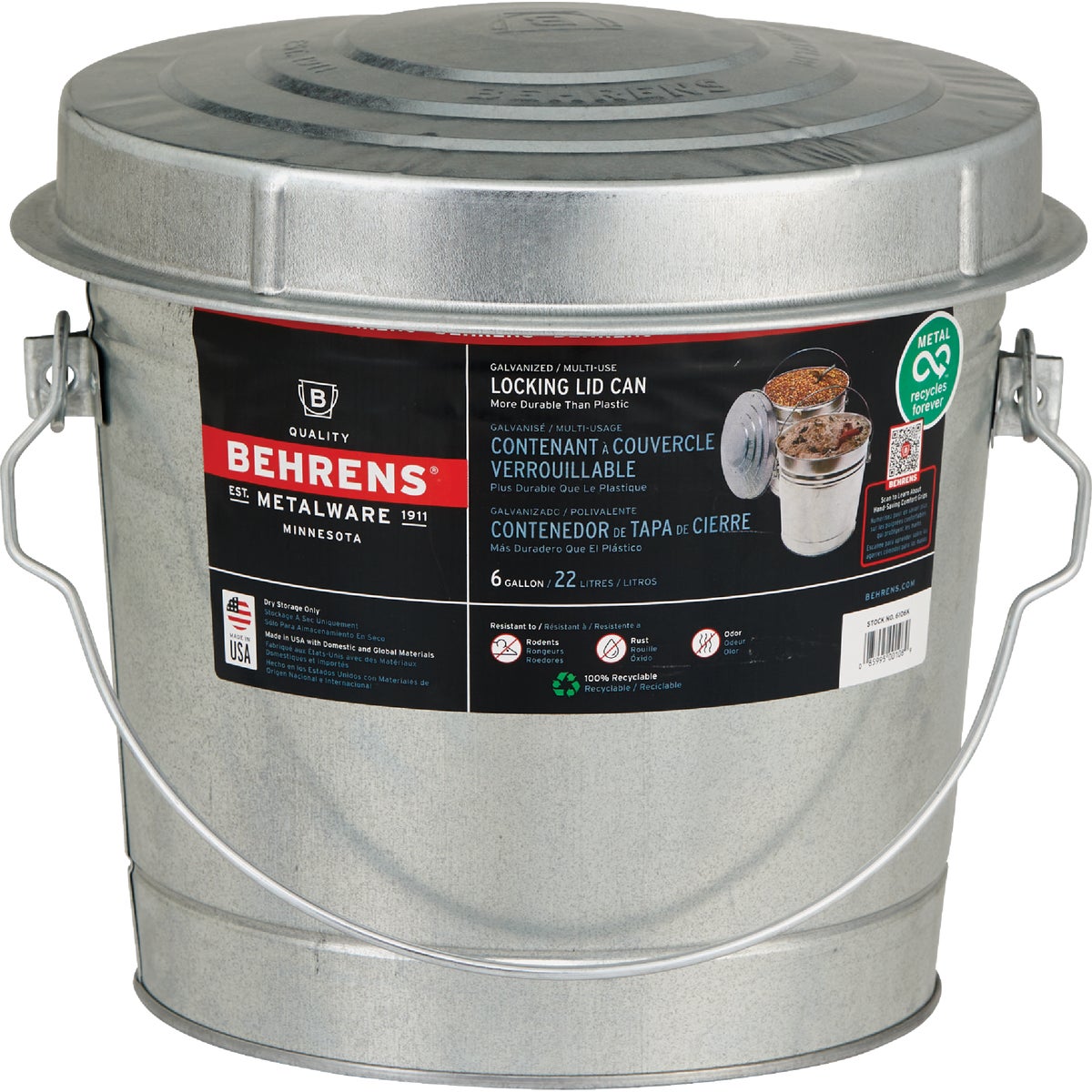 Behrens 6 Gal. Galvanized Locking Lid Trash Can with Lid Image 4