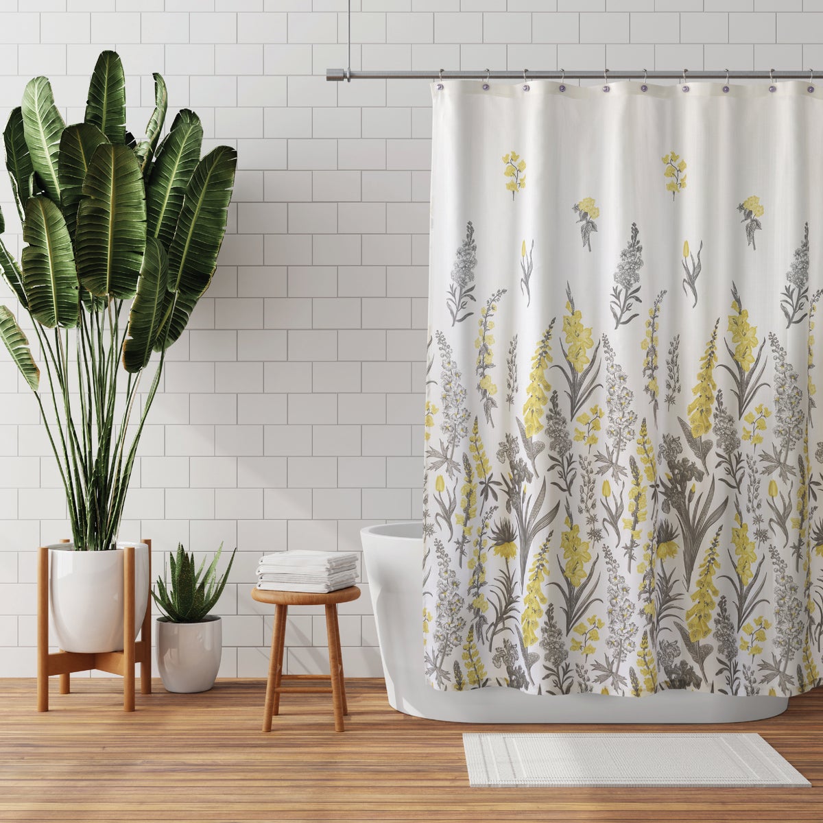 Zenna Home 70 In. x 72 In. Eva Flowers Yellow Decorative Fabric Shower Curtain Image 2