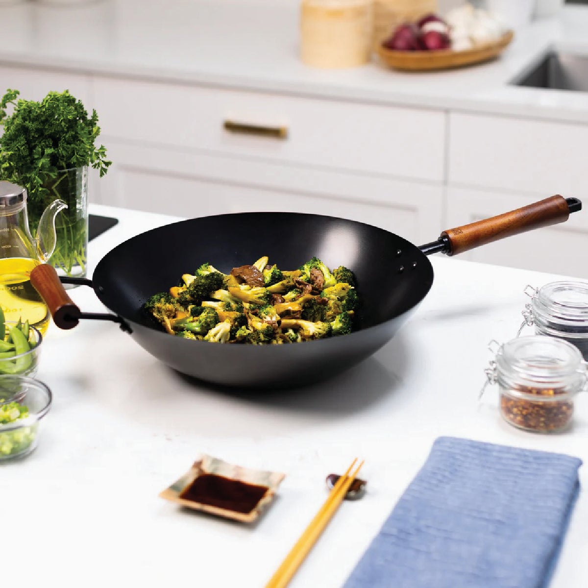 Joyce Chen Classic Series 14 In. Carbon Steel Ceramic Coated Nonstick Wok Image 2