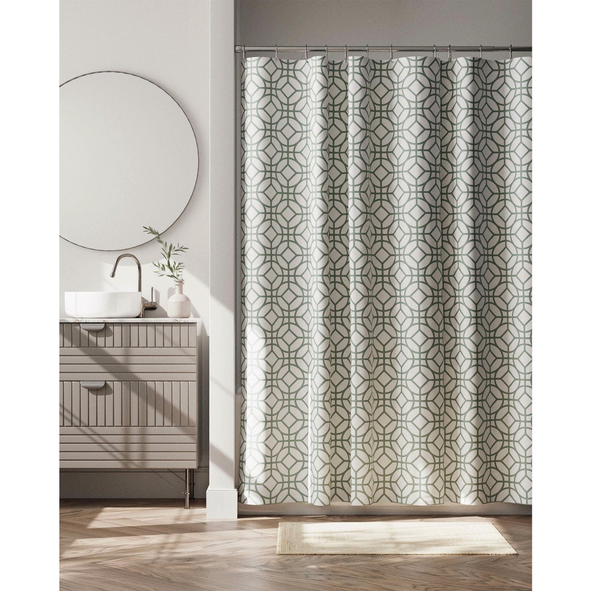 Zenna Home 70 In. x 72 In. Quinn Geometric Sage Green Decorative Fabric Shower Curtain Image 2