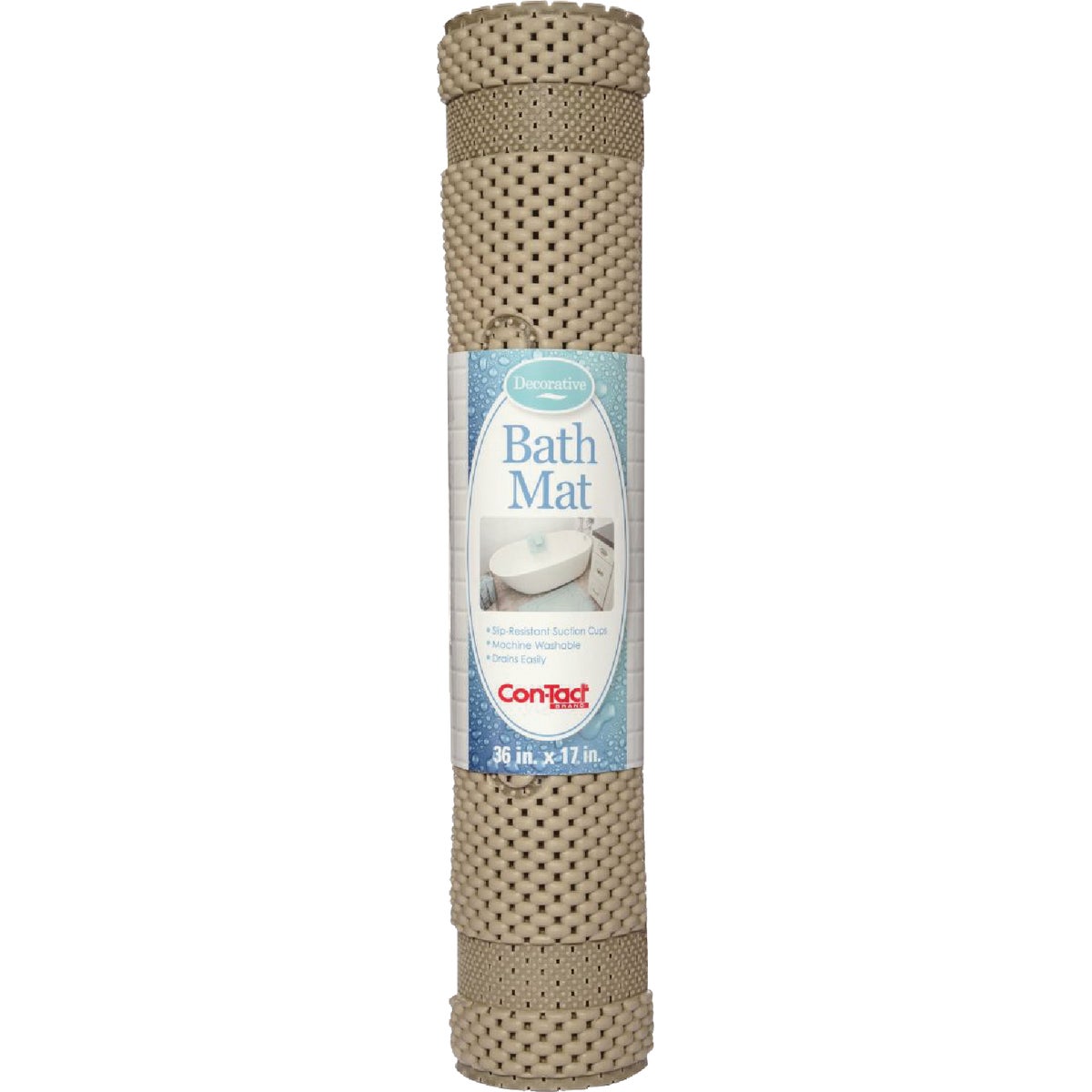 ConTact 17 In. x 36 In. Taupe Rubber Bath Mat Image 2