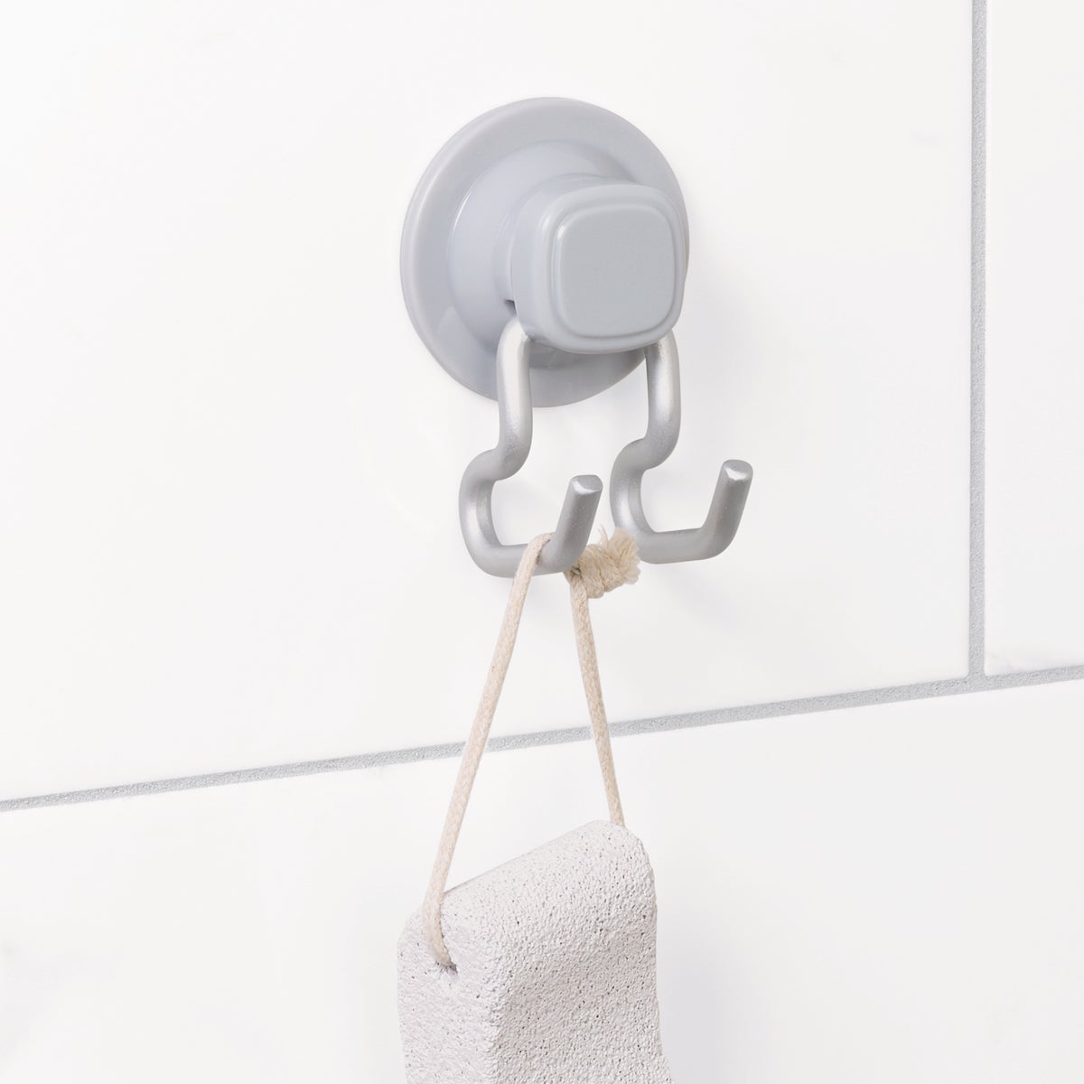 Zenna Home Rustproof Satin Chrome Power Grip Pro Adhesive/Suction Shower Storage Hook Image 2